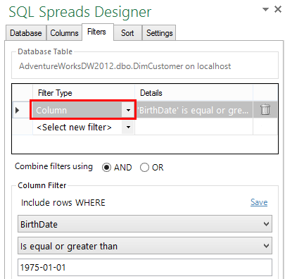 Filtering rows from SQL Server Designing SQL Spreads solutions